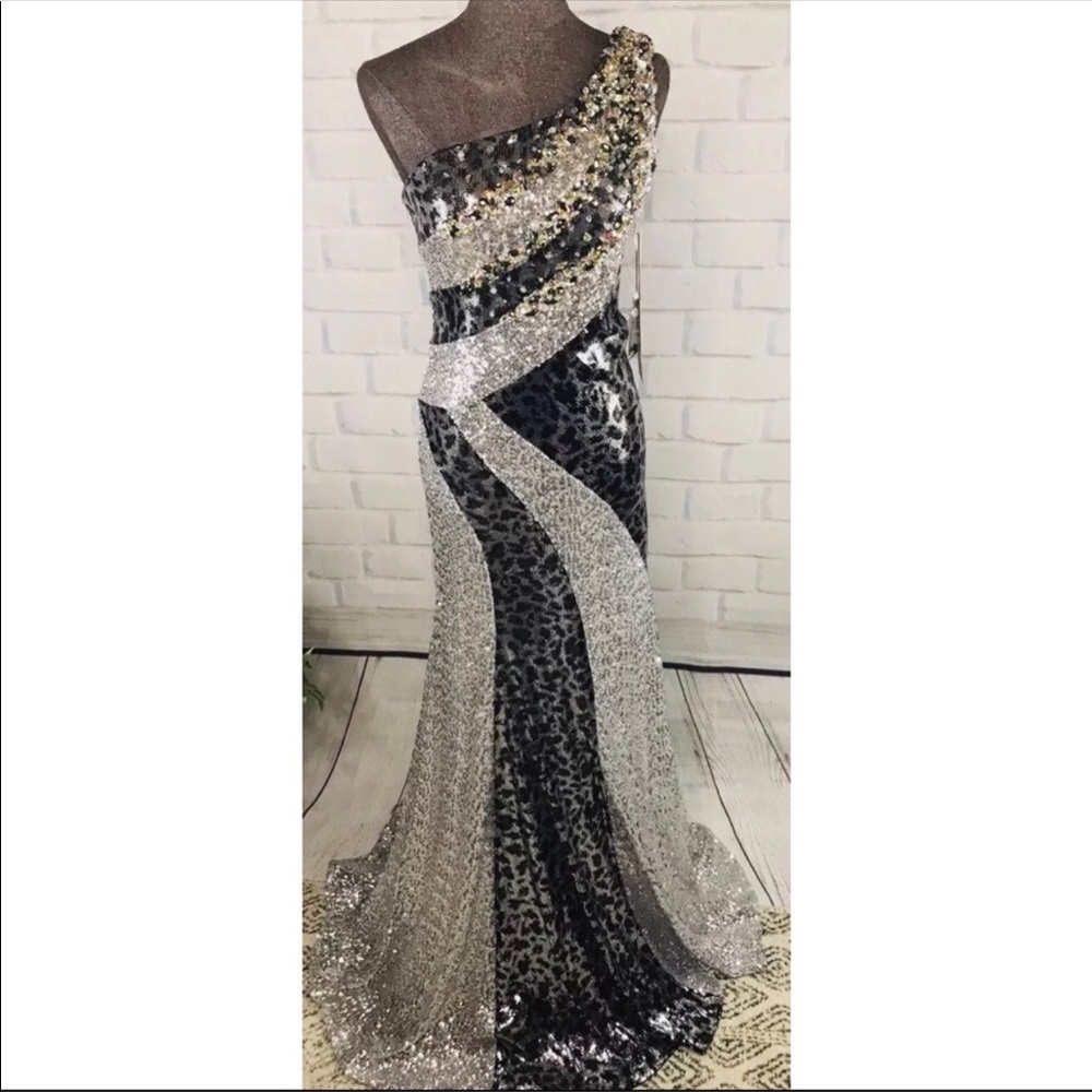 NEW! Vienna Prom Pageant Silver Leopard/Sequin